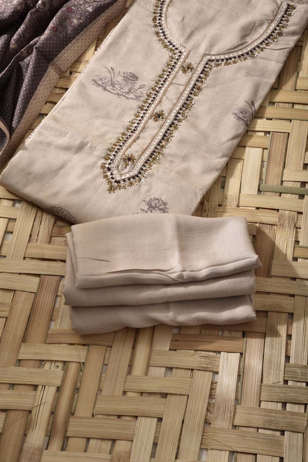 Beige Chanderi Silk Dress Material