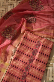 Carrot Pink Chanderi Cotton Dress Material