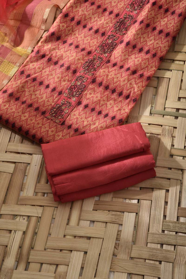 Carrot Pink Chanderi Cotton Dress Material