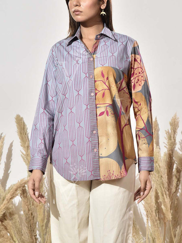 Grey Cotton Printed Shirt