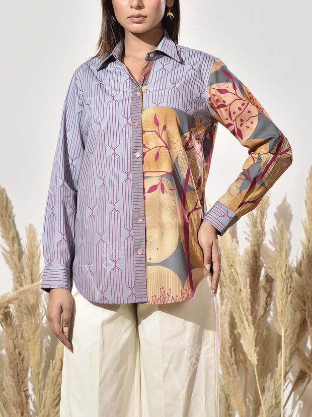 Grey Cotton Printed Shirt