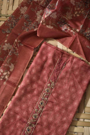 Maroon Chanderi Cotton Dress Material