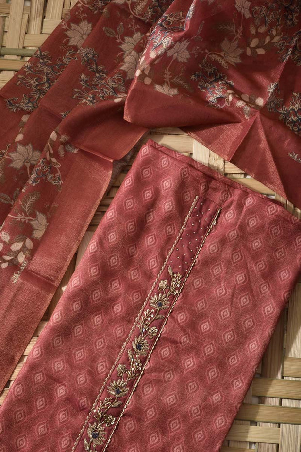 Maroon Chanderi Cotton Dress Material