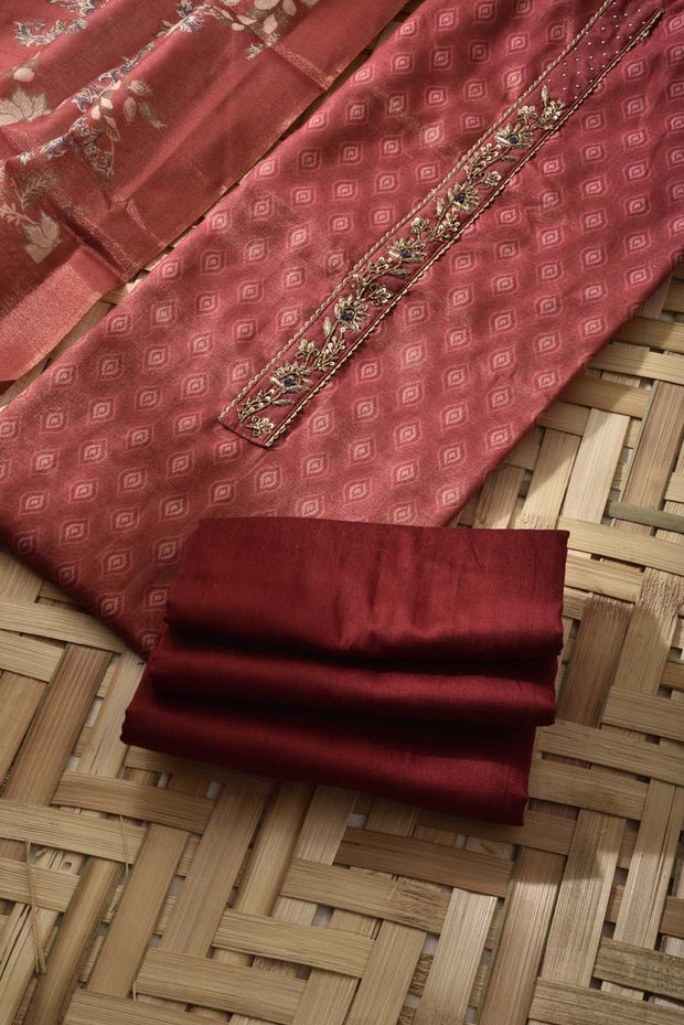 Maroon Chanderi Cotton Dress Material