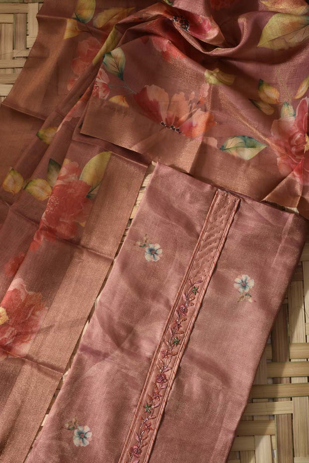 Peach Tissue Cotton Dress Material