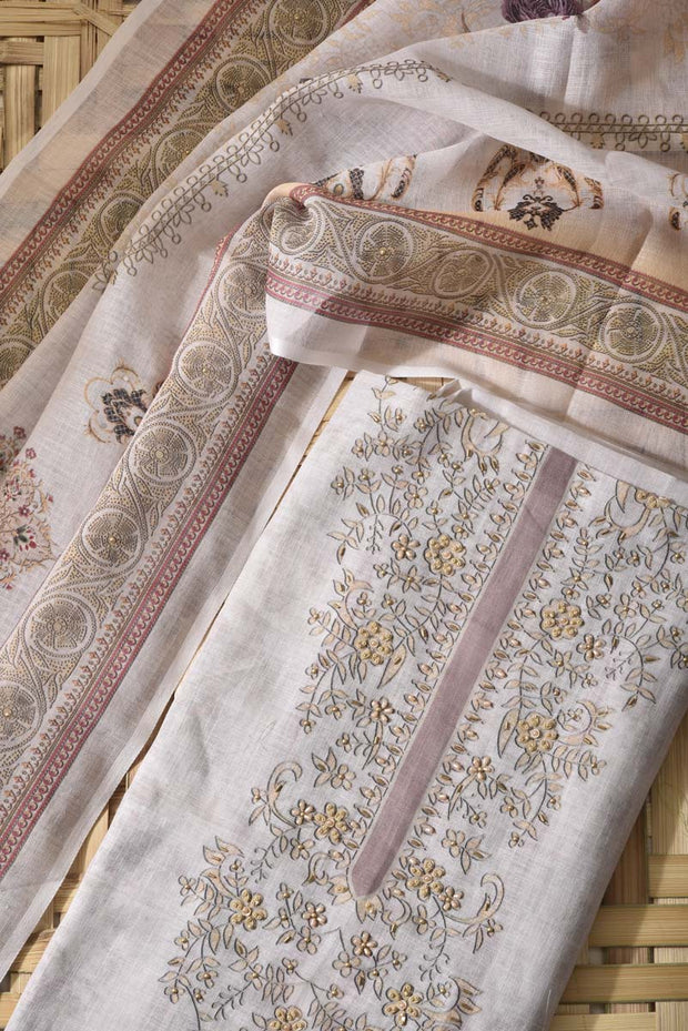 Beige Linen Cotton Dress Material