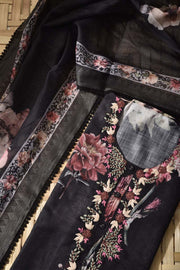 Black Linen Cotton Dress Material