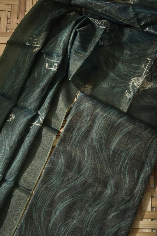 Bottle Green Tissue Cotton Dress Material