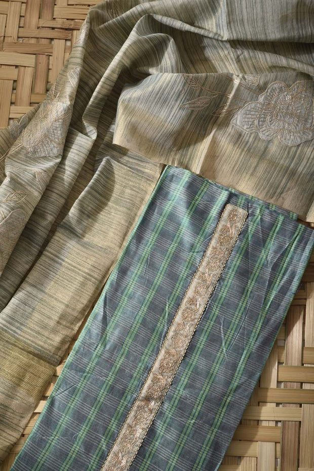Green Chanderi Cotton Dress Material