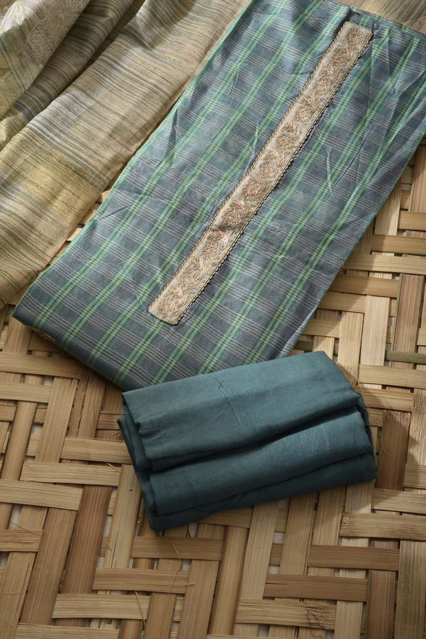 Green Chanderi Cotton Dress Material