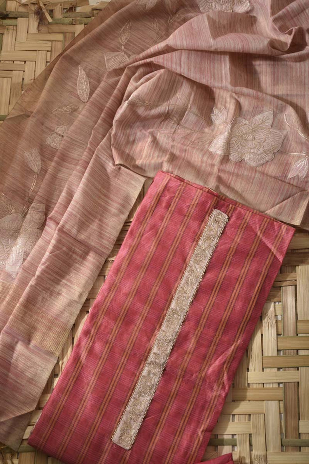 Pink Chanderi Cotton Dress Material