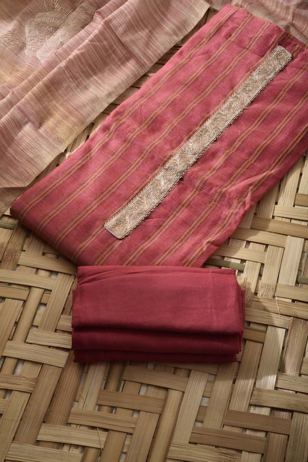 Pink Chanderi Cotton Dress Material