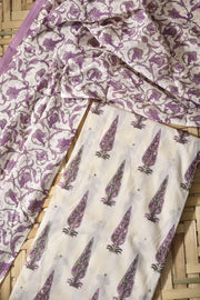 Cream & Purple Cotton Dress Material