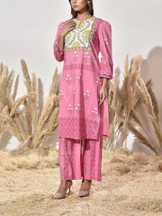 Pink Cotton Printed Kurta and Pant Set
