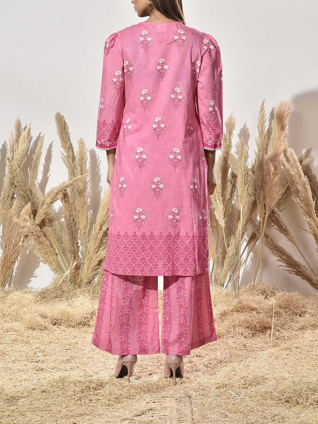 Pink Cotton Printed Kurta and Pant Set