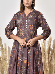 Brown Cotton Printed Kurta and Pant Set