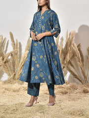 Blue Cotton Kurta and Pant Set