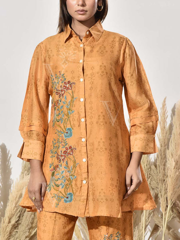 Yellow Embroidered Vasansi Silk Co Ord Set