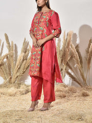 Red Embroidered Vasansi Silk Kurta and Pant Set