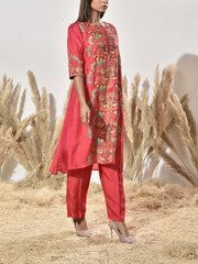 Red Embroidered Vasansi Silk Kurta and Pant Set