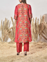 Red Embroidered Vasansi Silk Kurta and Pant Set
