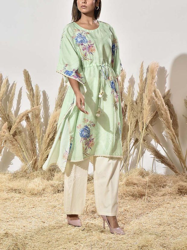Green Vasansi Silk Printed Kaftan Top