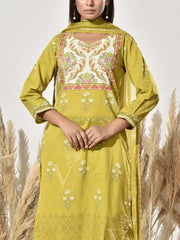 Green Cotton Printed Suit Set