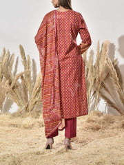 Brown Cotton Printed Suit Set