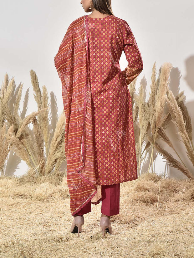 Brown Cotton Printed Suit Set
