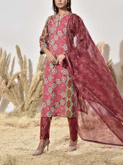 Maroon Cotton Printed Suit Set