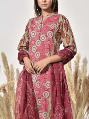 Maroon Cotton Printed Suit Set