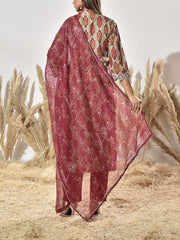 Maroon Cotton Printed Suit Set