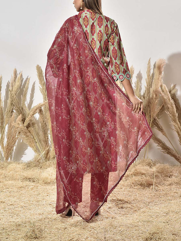 Maroon Cotton Printed Suit Set
