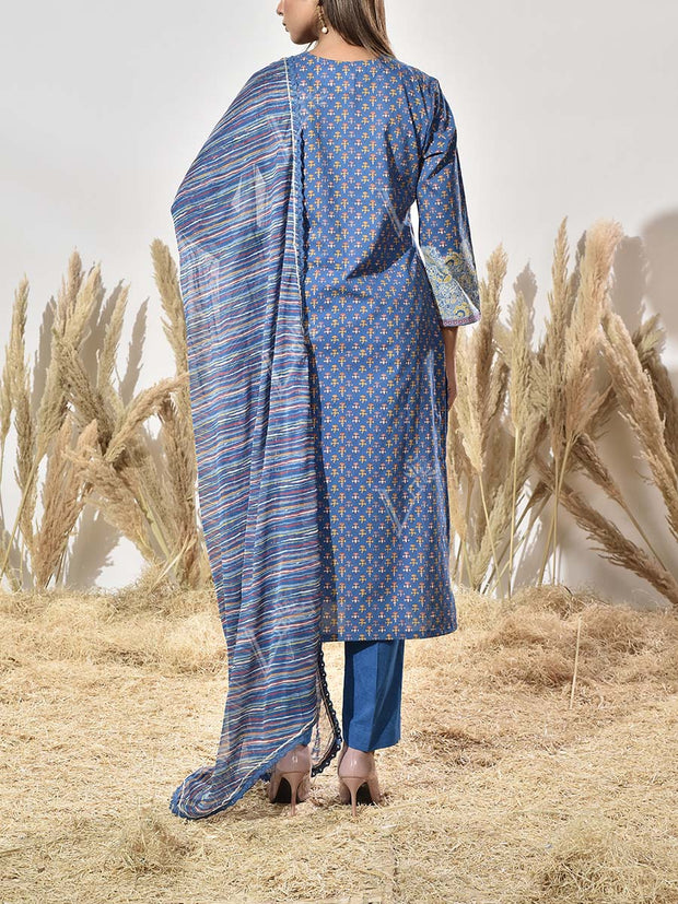 Blue Cotton Printed Suit Set