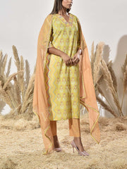 Lime Cotton Printed Suit Set
