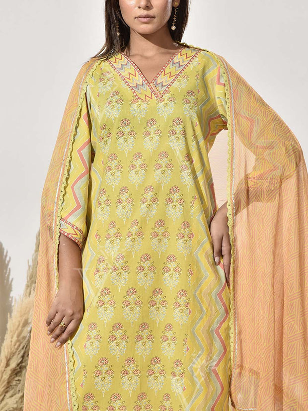 Lime Cotton Printed Suit Set