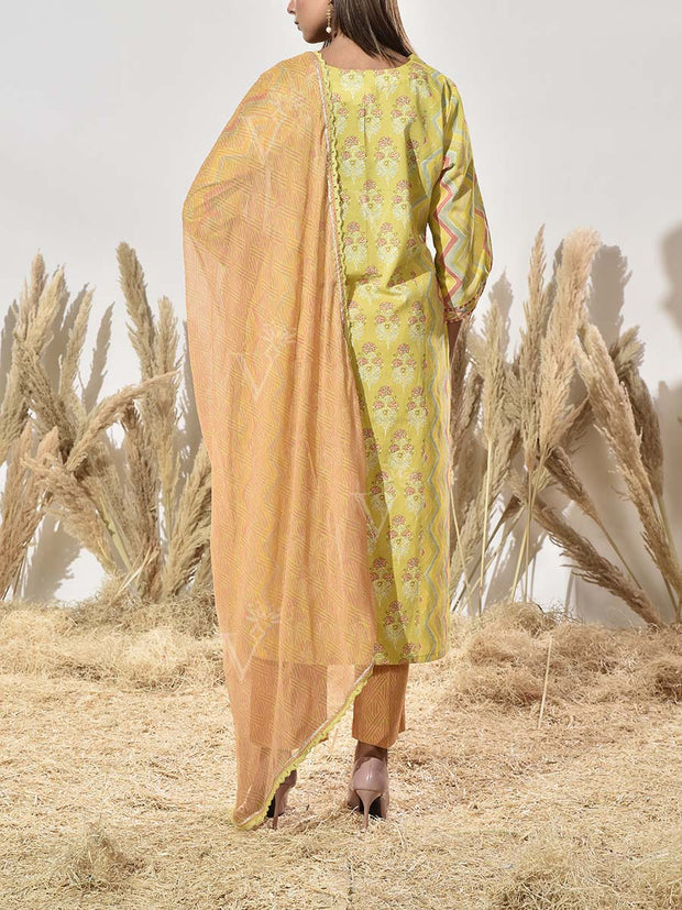 Lime Cotton Printed Suit Set
