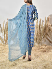Blue Cotton Printed Suit Set