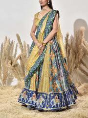 Green and Blue Patola Vasansi Silk Printed Bandhani Lehenga Set
