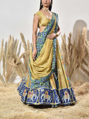 Green and Blue Patola Vasansi Silk Printed Bandhani Lehenga Set