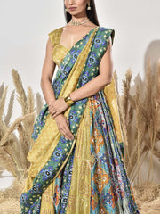 Green and Blue Patola Vasansi Silk Printed Bandhani Lehenga Set