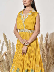 Yellow Wrinkle Crepe Gown