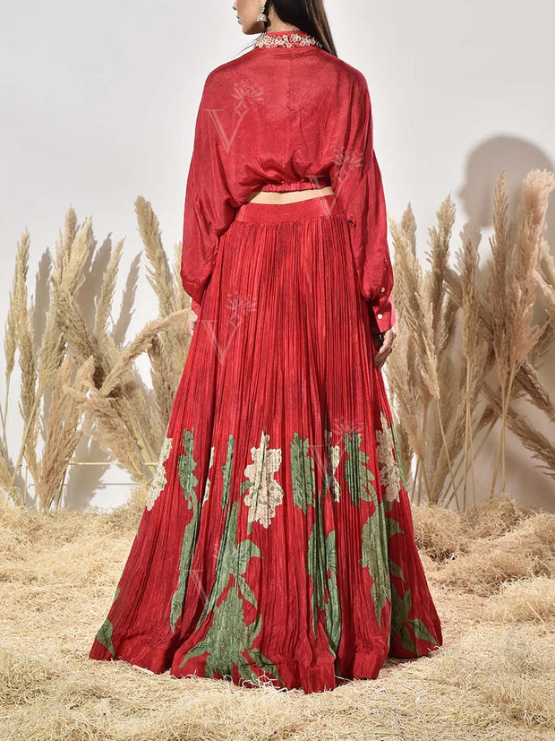 Red Wrinkle Crepe Gown