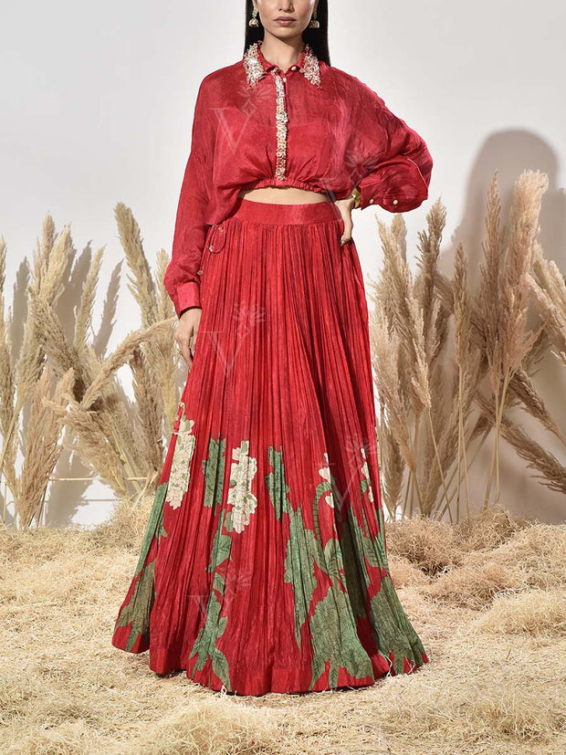 Red Wrinkle Crepe Gown