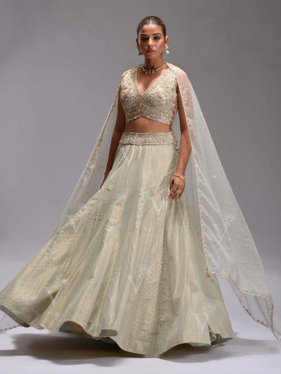 Tea Green Tissue Lehenga  Set