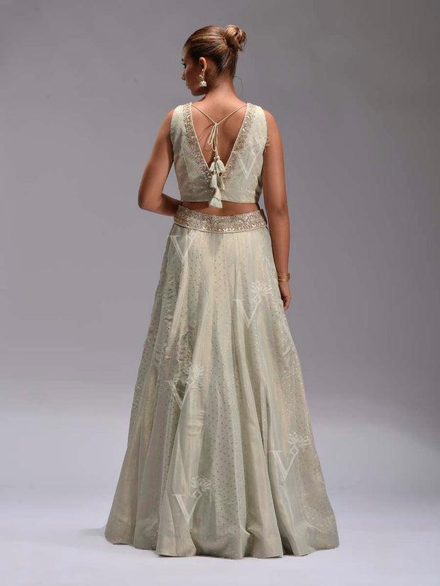 Tea Green Tissue Lehenga  Set