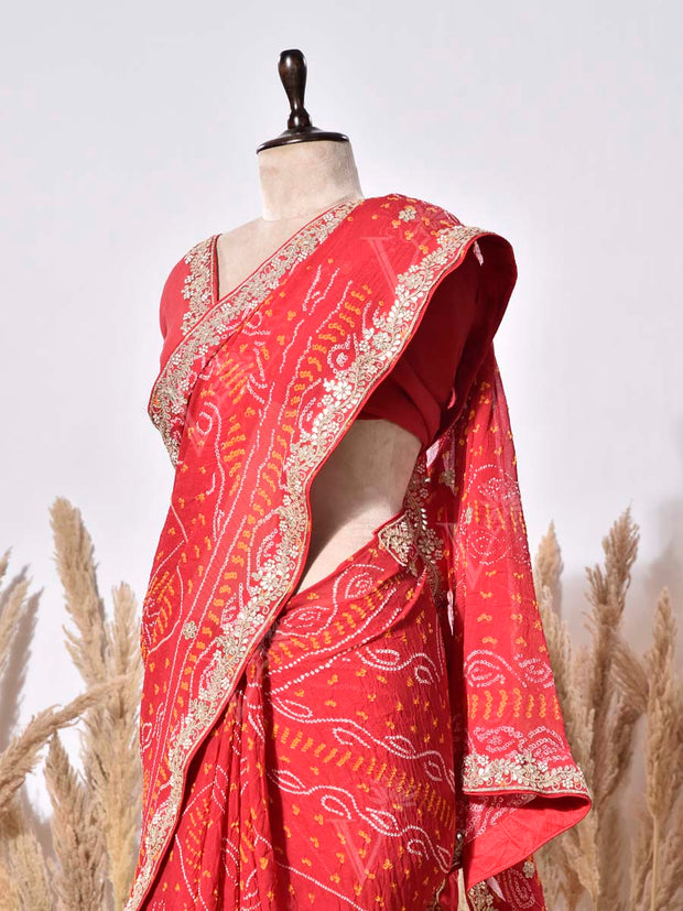 Red Gorgette Saree