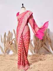 Red & Pink Banarasi Gorgette Saree
