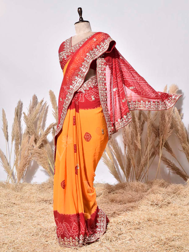 Red & Yellow Gorgette Saree