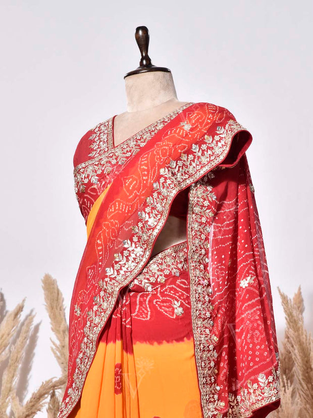 Red & Yellow Gorgette Saree